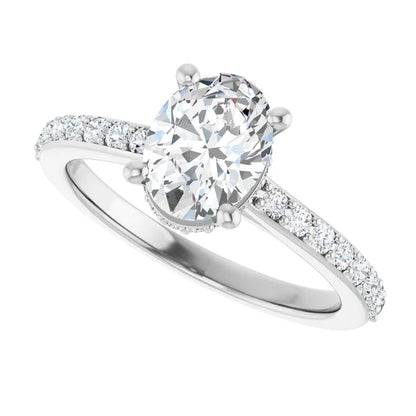 14K White Gold 1.33 CTW Oval Hidden Halo Diamond Engagement Ring