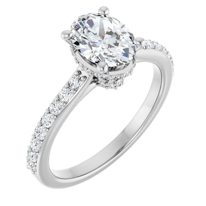 14K White Gold 1.33 CTW Oval Hidden Halo Diamond Engagement Ring