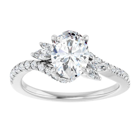 14K White Gold 1.33 CTW Oval Pavé Accented Diamond Engagement Ring