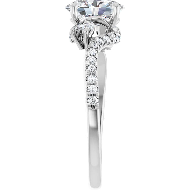 14K White Gold 1.33 CTW Oval Pavé Accented Diamond Engagement Ring