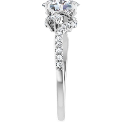 14K White Gold 1.33 CTW Oval Pavé Accented Diamond Engagement Ring
