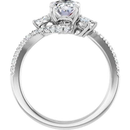 14K White Gold 1.33 CTW Oval Pavé Accented Diamond Engagement Ring
