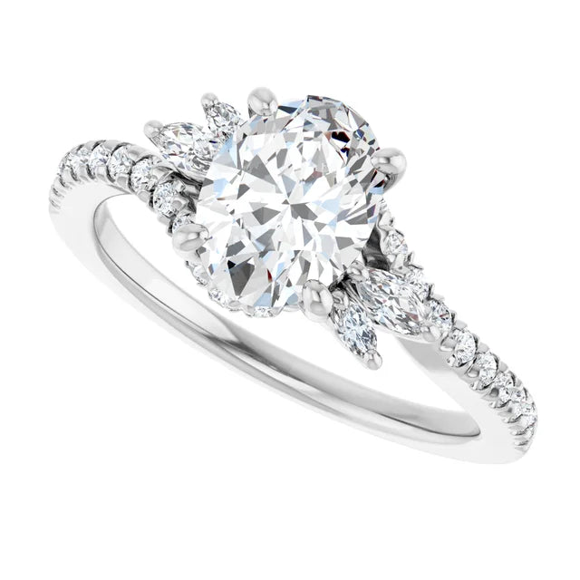 14K White Gold 1.33 CTW Oval Pavé Accented Diamond Engagement Ring