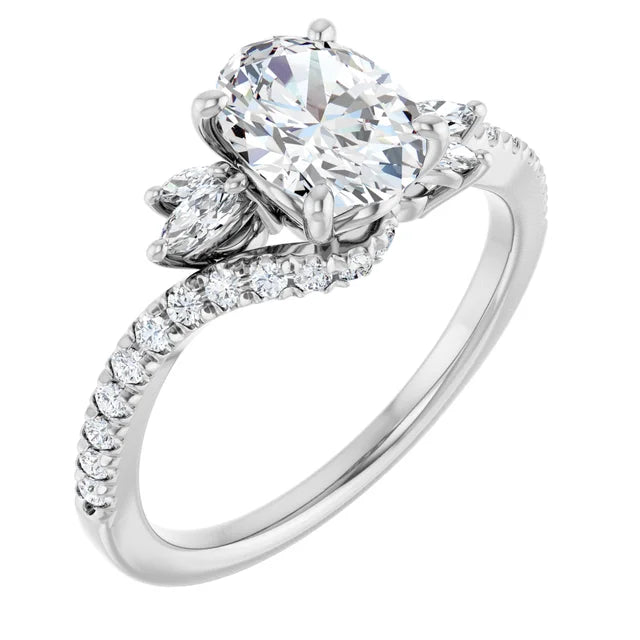 14K White Gold 1.33 CTW Oval Pavé Accented Diamond Engagement Ring