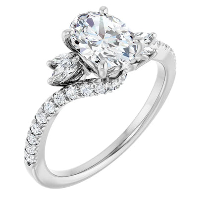 14K White Gold 1.33 CTW Oval Pavé Accented Diamond Engagement Ring