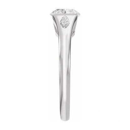 14K White Gold 1.33 CTW Round Bezel-Set Diamond Engagement Ring with Marquise Side Accents-diamondnetjewellery