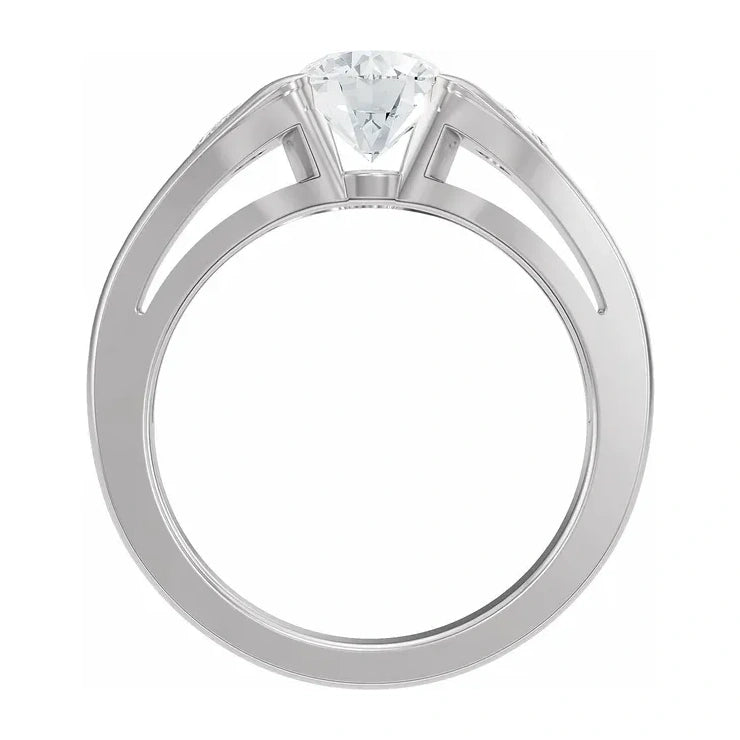 14K White Gold 1.33 CTW Round Bezel-Set Diamond Engagement Ring with Marquise Side Accents-diamondnetjewellery