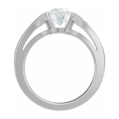 14K White Gold 1.33 CTW Round Bezel-Set Diamond Engagement Ring with Marquise Side Accents-diamondnetjewellery
