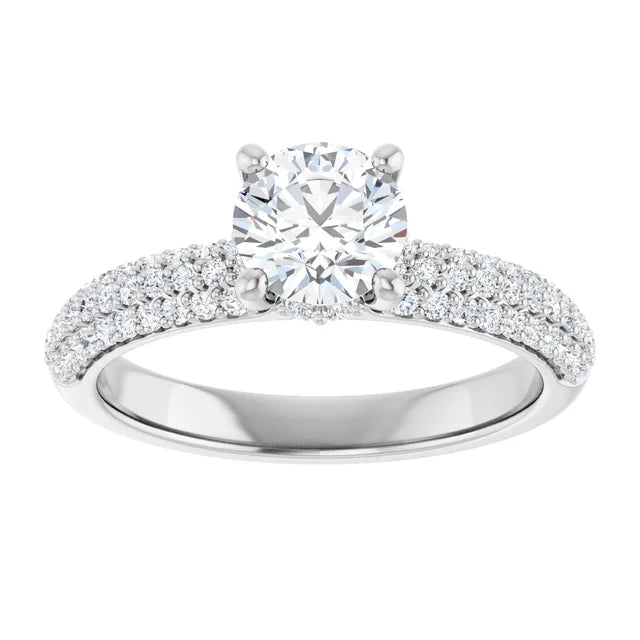 14K White Gold 1.10 CTW Round Pavé Halo Diamond Engagement Ring-diamondnetjewellery