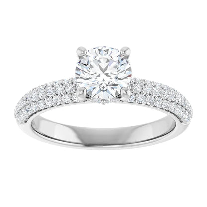 14K White Gold 1.10 CTW Round Pavé Halo Diamond Engagement Ring-diamondnetjewellery