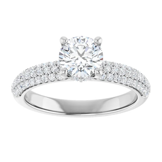 14K White Gold 1.10 CTW Round Pavé Halo Diamond Engagement Ring