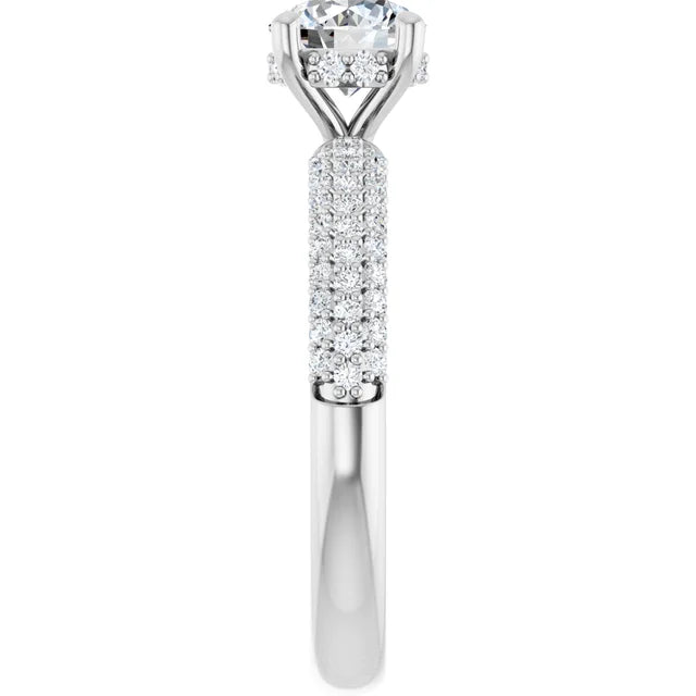 14K White Gold 1.10 CTW Round Pavé Halo Diamond Engagement Ring-diamondnetjewellery