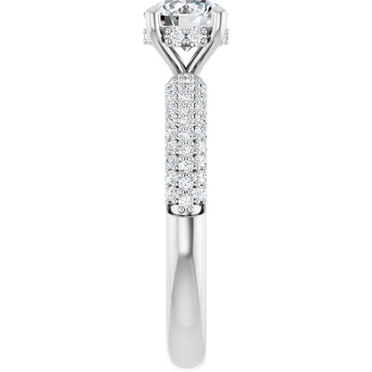 14K White Gold 1.10 CTW Round Pavé Halo Diamond Engagement Ring-diamondnetjewellery