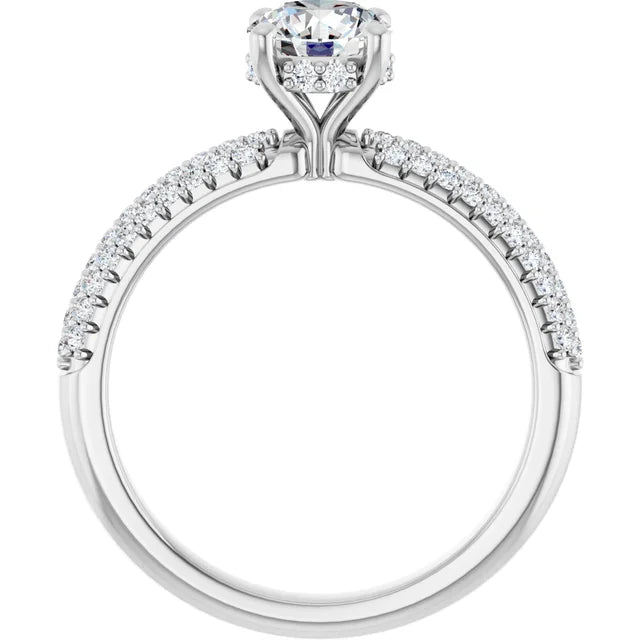 14K White Gold 1.10 CTW Round Pavé Halo Diamond Engagement Ring-diamondnetjewellery