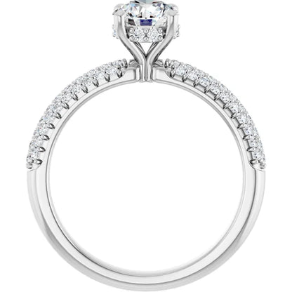14K White Gold 1.10 CTW Round Pavé Halo Diamond Engagement Ring-diamondnetjewellery