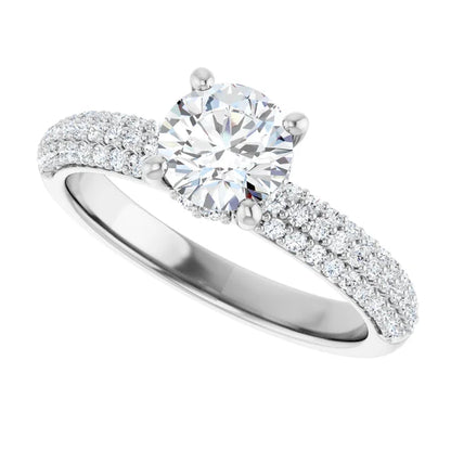 14K White Gold 1.10 CTW Round Pavé Halo Diamond Engagement Ring-diamondnetjewellery