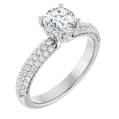 14K White Gold 1.10 CTW Round Pavé Halo Diamond Engagement Ring-diamondnetjewellery