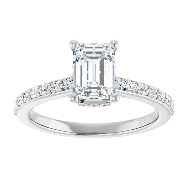 14K White Gold 1.34 CTW Emerald Hidden Halo Accented Diamond Engagement Ring