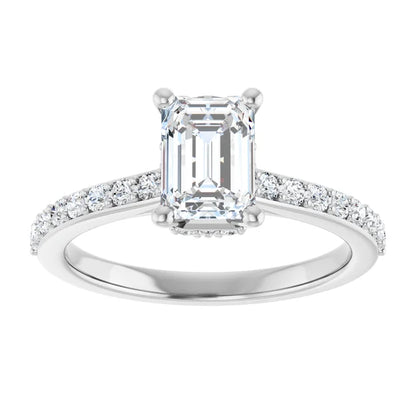 14K White Gold 1.34 CTW Emerald Hidden Halo Accented Diamond Engagement Ring