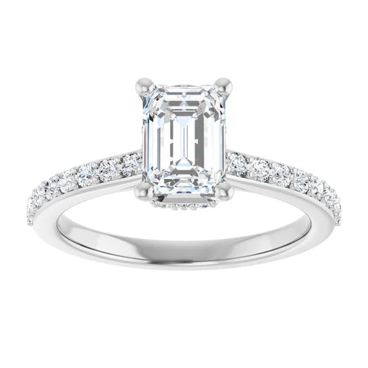 14K White Gold 1.34 CTW Emerald Hidden Halo Accented Diamond Engagement Ring
