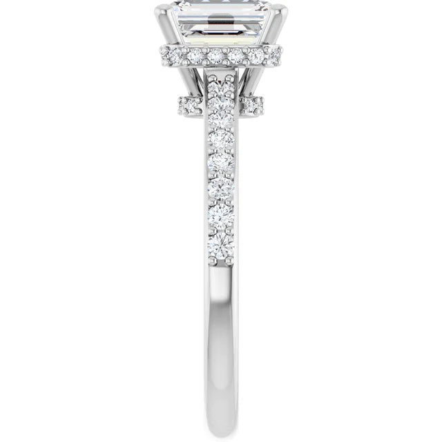 14K White Gold 1.34 CTW Emerald Hidden Halo Accented Diamond Engagement Ring