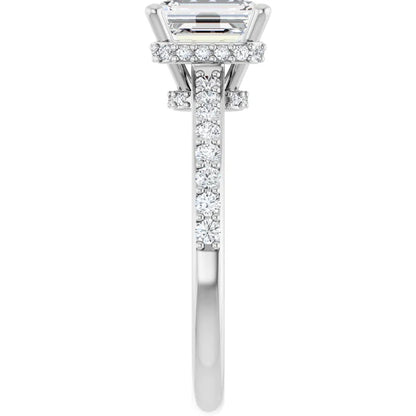 14K White Gold 1.34 CTW Emerald Hidden Halo Accented Diamond Engagement Ring