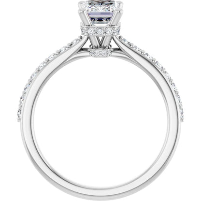 14K White Gold 1.34 CTW Emerald Hidden Halo Accented Diamond Engagement Ring