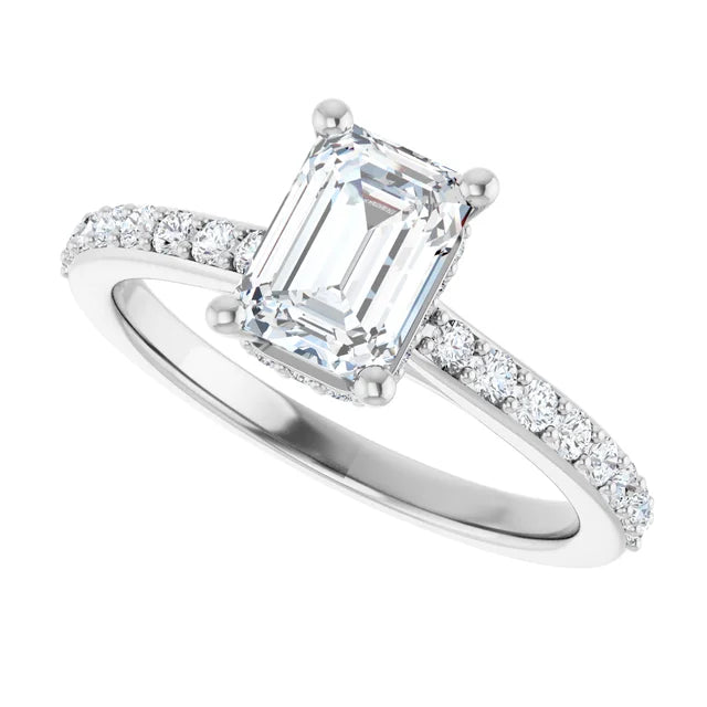14K White Gold 1.34 CTW Emerald Hidden Halo Accented Diamond Engagement Ring