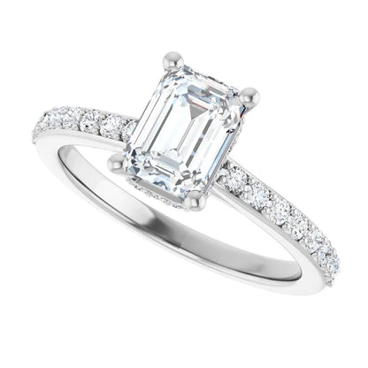 14K White Gold 1.34 CTW Emerald Hidden Halo Accented Diamond Engagement Ring