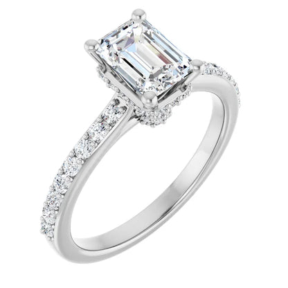 14K White Gold 1.34 CTW Emerald Hidden Halo Accented Diamond Engagement Ring