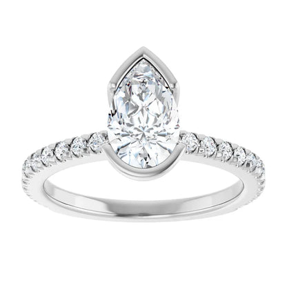 14K White Gold 1.34 CTW Pear Half Bezel Pavé Lab Grown Diamond Engagement Ring