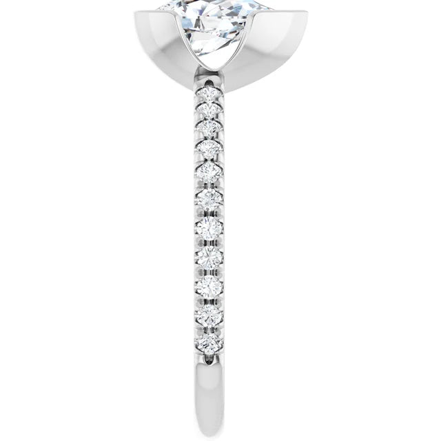 14K White Gold 1.34 CTW Pear Half Bezel Pavé Lab Grown Diamond Engagement Ring