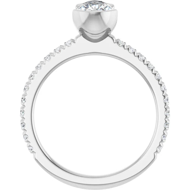 14K White Gold 1.34 CTW Pear Half Bezel Pavé Lab Grown Diamond Engagement Ring
