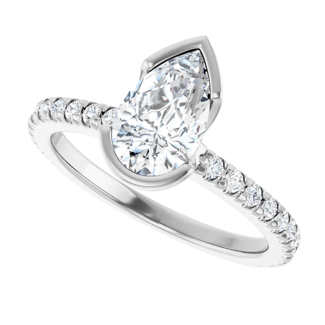 14K White Gold 1.34 CTW Pear Half Bezel Pavé Lab Grown Diamond Engagement Ring
