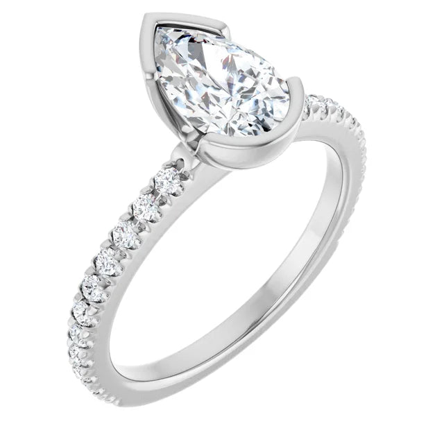 14K White Gold 1.34 CTW Pear Half Bezel Pavé Lab Grown Diamond Engagement Ring
