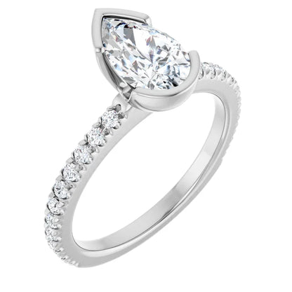 14K White Gold 1.34 CTW Pear Half Bezel Pavé Lab Grown Diamond Engagement Ring