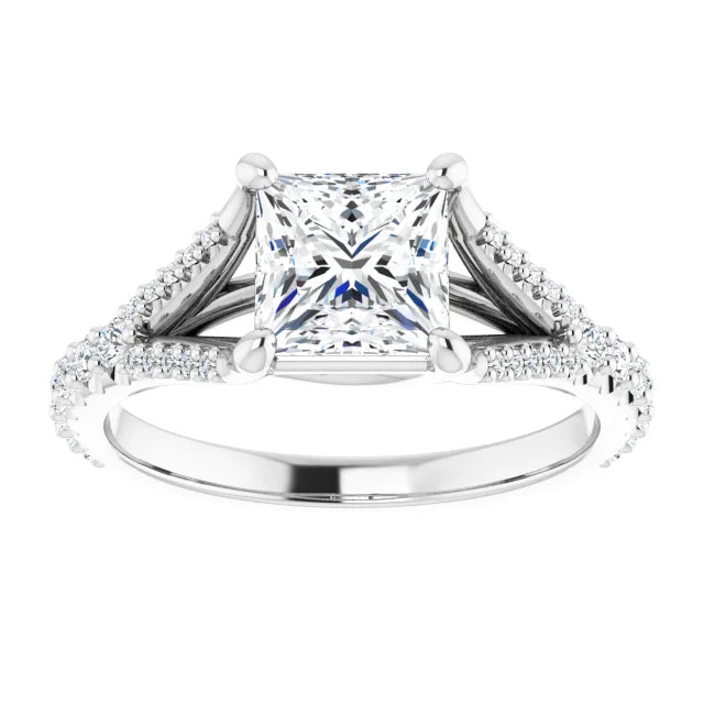 14K White Gold 1.34 CTW Princess Split Shank Pavé Lab Grown Diamond Engagement Ring