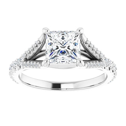 14K White Gold 1.34 CTW Princess Split Shank Pavé Lab Grown Diamond Engagement Ring