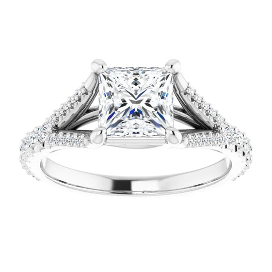 14K White Gold 1.34 CTW Princess Split Shank Pavé Lab Grown Diamond Engagement Ring
