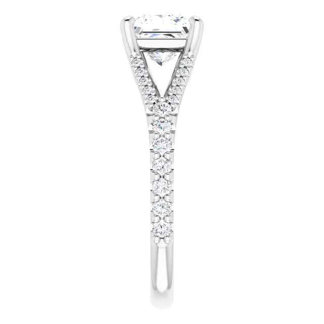 14K White Gold 1.34 CTW Princess Split Shank Pavé Lab Grown Diamond Engagement Ring