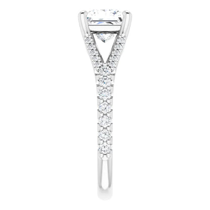 14K White Gold 1.34 CTW Princess Split Shank Pavé Lab Grown Diamond Engagement Ring