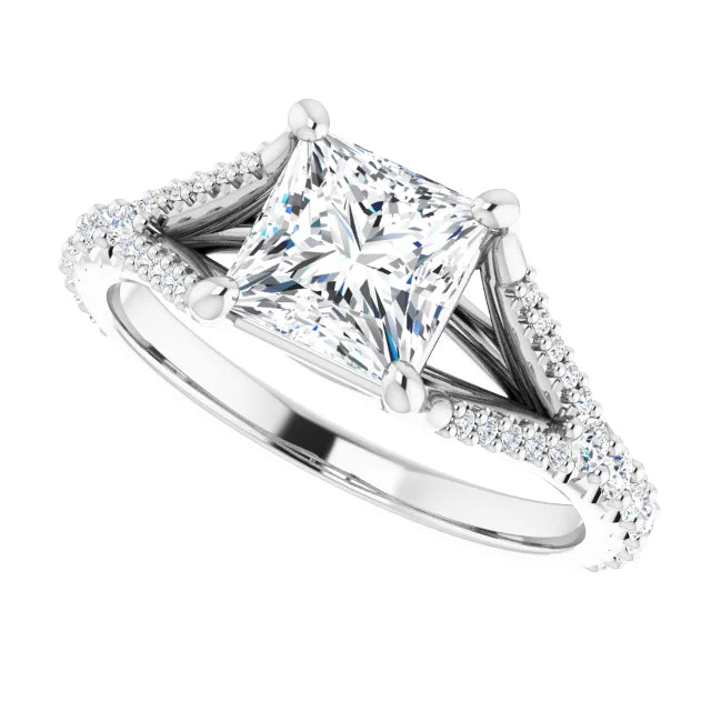 14K White Gold 1.34 CTW Princess Split Shank Pavé Lab Grown Diamond Engagement Ring