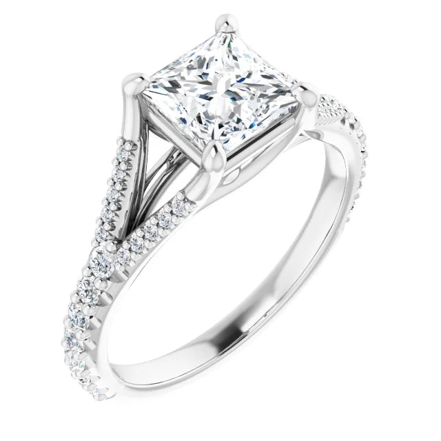 14K White Gold 1.34 CTW Princess Split Shank Pavé Lab Grown Diamond Engagement Ring