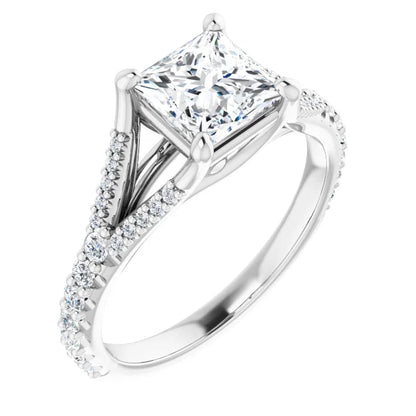 14K White Gold 1.34 CTW Princess Split Shank Pavé Lab Grown Diamond Engagement Ring