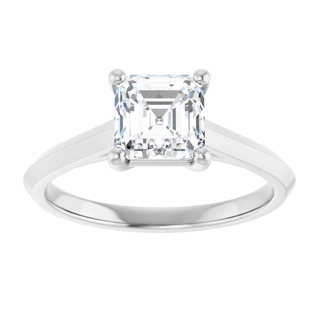 14K White Gold 1.36 CTW Asscher Solitaire Cathedral Lab Grown Diamond Engagement Ring