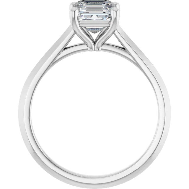 14K White Gold 1.36 CTW Asscher Solitaire Cathedral Lab Grown Diamond Engagement Ring