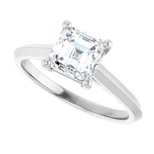 14K White Gold 1.36 CTW Asscher Solitaire Cathedral Lab Grown Diamond Engagement Ring