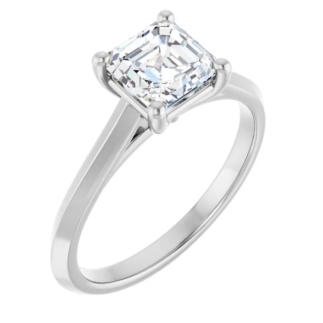 14K White Gold 1.36 CTW Asscher Solitaire Cathedral Lab Grown Diamond Engagement Ring