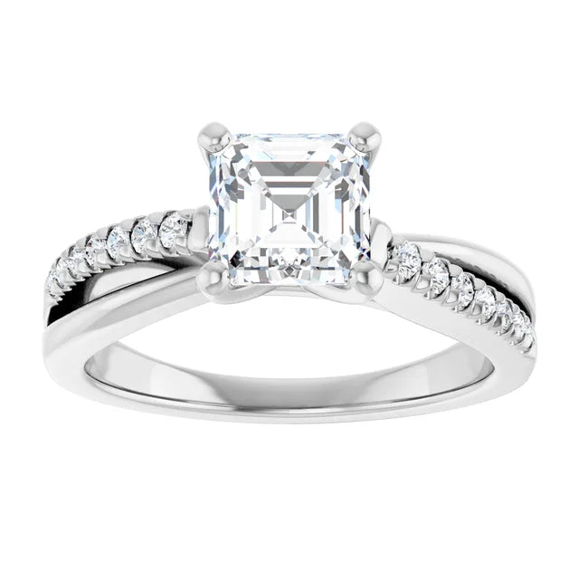 14K White Gold 1.38 CTW Asscher Split Shank Accented Diamond Engagement Ring