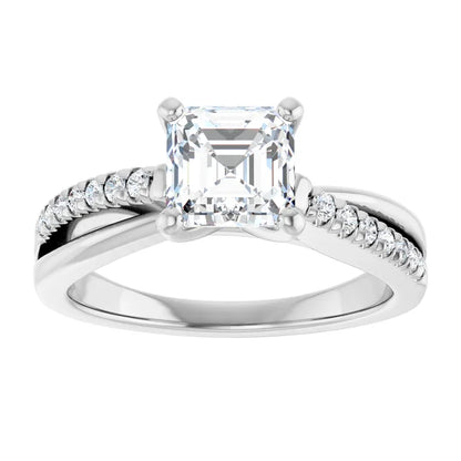 14K White Gold 1.38 CTW Asscher Split Shank Accented Diamond Engagement Ring